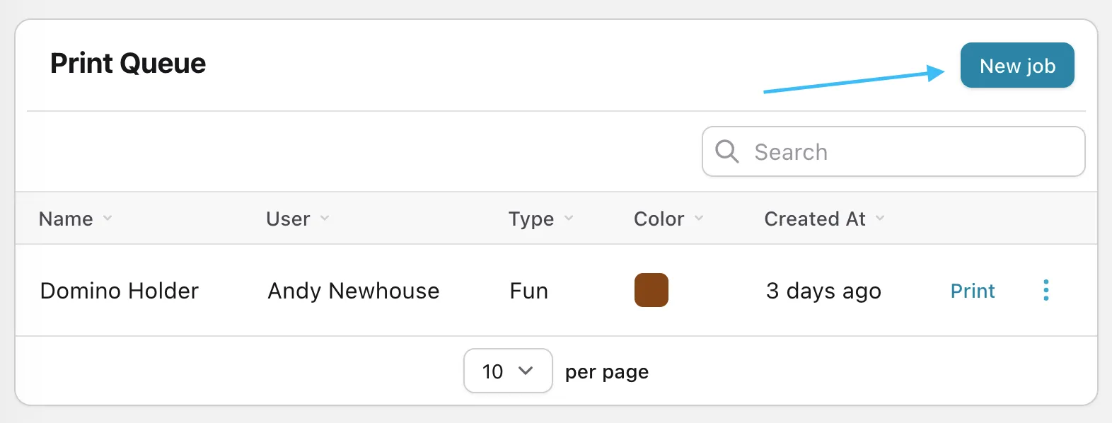 Print Queue Table Header Widget